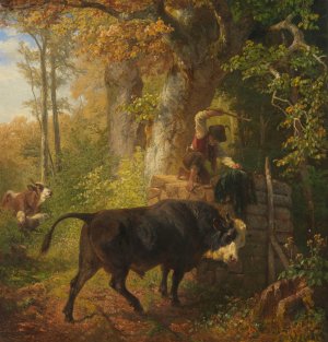 Der Wildgewordene Stier by Friedrich Voltz Oil Painting