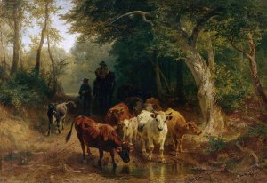 Heimkehr der Rinderherde im Herbst by Friedrich Voltz Oil Painting