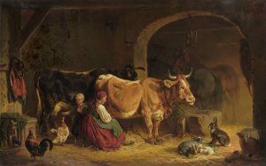 In the Barn by Friedrich Voltz Oil Painting