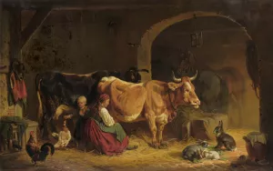 In the Barn by Friedrich Voltz Oil Painting