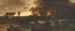 Rinderherde an der Tranke by Friedrich Voltz Oil Painting
