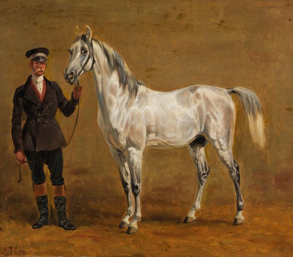 Schimmel mit Rittmeister  by Friedrich Voltz - Hand-Painted Oil Painting Reproduction