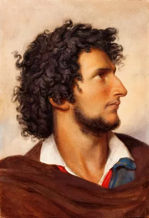 Head of a Young Bearded Venetian Man in Profile by Friedrich Von Amerling Oil Painting