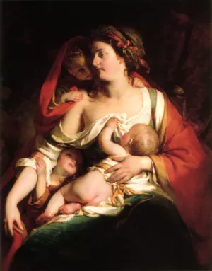 Mutter Und Kinden by Friedrich Von Amerling Oil Painting