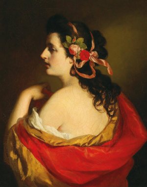 Portrait of a young girl in profile with bands in her hair by Friedrich Von Amerling Oil Painting