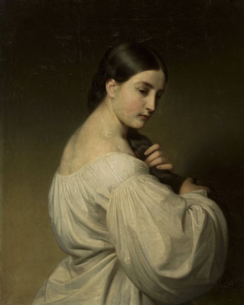 Portrait of a young woman by Friedrich Von Amerling - Hand-Painted Oil Painting Reproduction