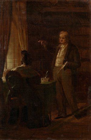 Prof. Dr. Ignaz Rudolf Bischoff von Altenstern, seiner Gattin Johanna diktierend by Friedrich Von Amerling Oil Painting