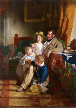 Rudolf von Arthaber und seine Kinder Rudolf, Emilie und Gustav by Friedrich Von Amerling Oil Painting