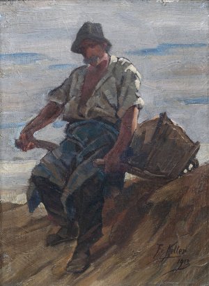 Steinbrecher mit Schubkarre by Friedrich Von Keller Oil Painting