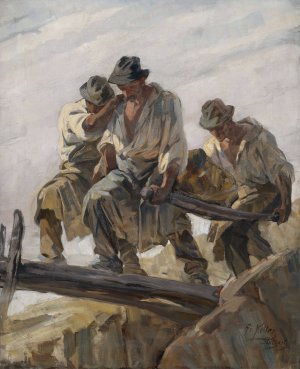 Steinbrucharbeiter beim uberqueren eines schmalen Stegs by Friedrich Von Keller Oil Painting