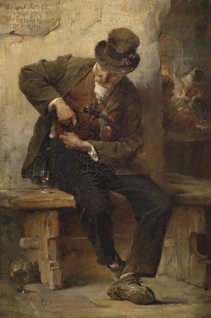 Strasenmusikant vor einem Wirtshaus by Friedrich Von Keller Oil Painting