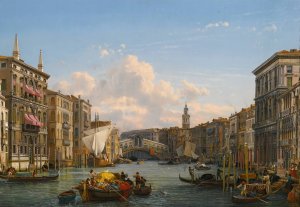 A View Of The Grand Canal Looking Towards The Rialto Bridge, Venice by Friedrich Von Nerly Oil Painting