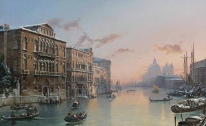 A Winter View Of The Grand Canal, Venice, From The Palazzo Cavalli-Franchetti Towards Santa Maria Della Salute by Friedrich Von Nerly Oil Painting