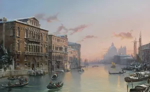 A Winter View Of The Grand Canal, Venice, From The Palazzo Cavalli-Franchetti Towards Santa Maria Della Salute Oil painting by Friedrich Von Nerly