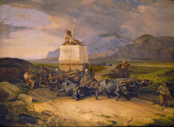 Main Product Photo of Buffaloes Dragging A Block Of Marble  Painting by Friedrich Von Nerly