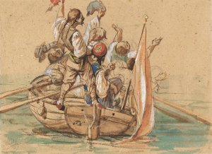 Greek Sailors On A Venetian Canal by Friedrich Von Nerly Oil Painting