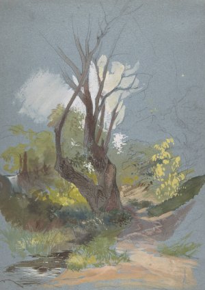 Mountain Path with a Tree by Friedrich Von Nerly Oil Painting