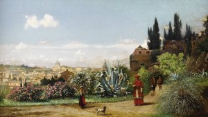 Rome Landscape With Maiden And Cardinal by Friedrich Von Nerly Oil Painting