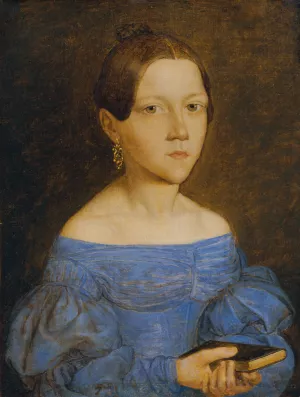 Brustbild eines jungen Madchens in blauem Kleid Oil painting by Friedrich Wasmann