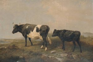 Cow And Calf by Friedrich Wilhelm Keyl Oil Painting