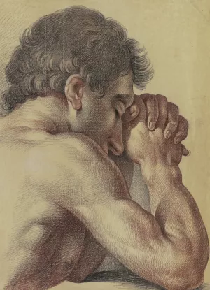 Brustbild eines betenden nackten Mannes, halb vom Rucken gesehen by Friedrich Wilhelm Schafer Oil Painting