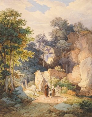 An der Treppe zur Wallfahrtskirche St. Magdalena auf der Biber bei Brannenburg by Friedrich Wurthle Oil Painting
