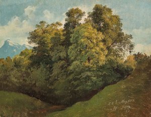 Salzburg, Trees set against the Untersberg by Friedrich Zeller Oil Painting