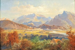 View of Salzburg by Friedrich Zeller Oil Painting