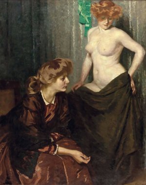 Die Modelle by Frigyes Strobentz Oil Painting