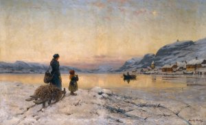 Winter Day By The Fjord by Frithjof Smith-Hald Oil Painting