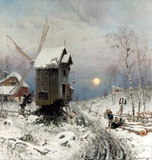 Winter Landscape by Frithjof Smith-Hald Oil Painting