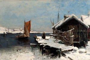 Winter Scene by Frithjof Smith-Hald Oil Painting