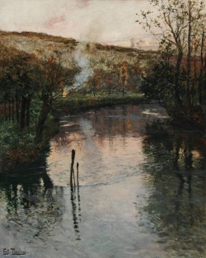 Soleil couchant sur l'Arques a Pequigny by Frits Thaulow Oil Painting