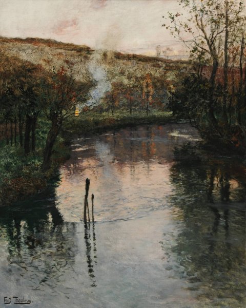 Main Product Photo of Soleil couchant sur l'Arques a Pequigny Painting by Frits Thaulow