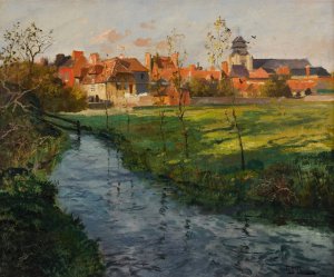 Village by a Stream by Frits Thaulow Oil Painting