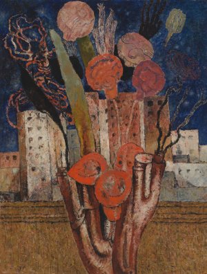 Bloemen over de stad by Frits Van Den Berghe Oil Painting