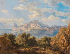 A View of Capo Miseno with Vesuvius in the Background by Fritz Bamberger Oil Painting