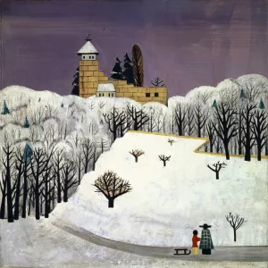 Birseck Castle In The Snow by Fritz Baumann Oil Painting