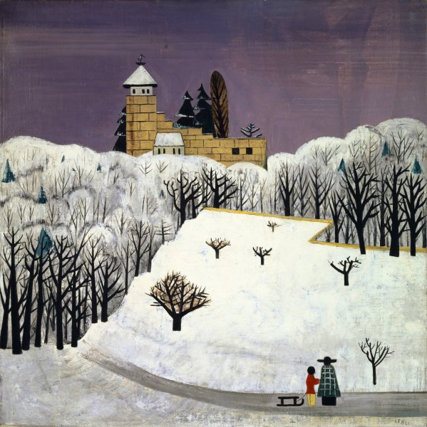 Birseck Castle In The Snow  by Fritz Baumann - Hand-Painted Oil Painting Reproduction