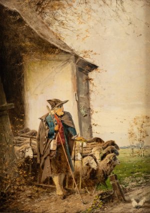 Departure of the shepherd by Fritz Beinke Oil Painting