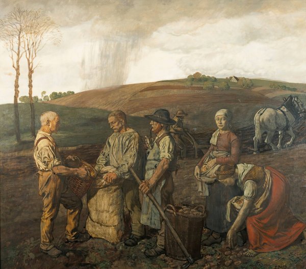 The Potato Harvest  by Fritz Boehle - Hand-Painted Oil Painting Reproduction