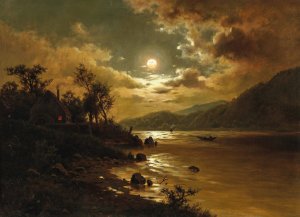 Mondlicht uber einer Seelandschaft by Fritz Chwala Oil Painting