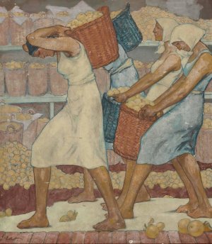 Frauen bei der Apfelernte by Fritz Erler Oil Painting