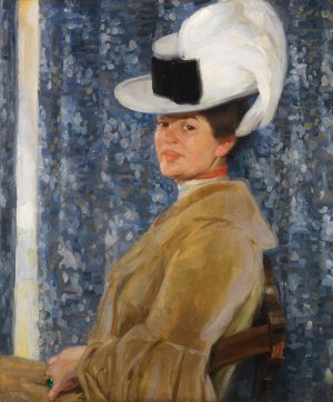 Portrat der Anna Erler mit Federhut by Fritz Erler Oil Painting