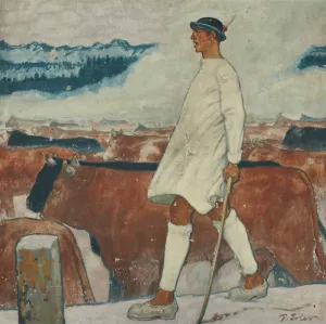 Viehhirte by Fritz Erler Oil Painting