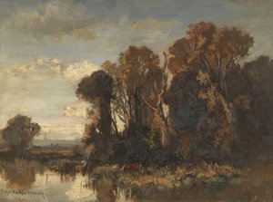 Flusslandschaft mit Kuhen by Fritz Halberg-Krauss Oil Painting