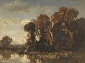 Flusslandschaft mit Kuhen by Fritz Halberg-Krauss Oil Painting