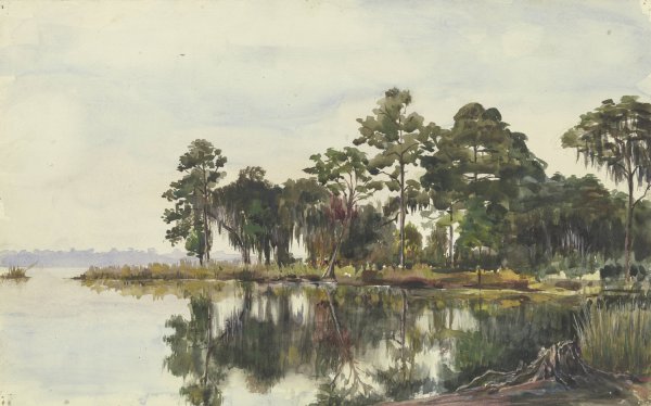 Main Product Photo of Baumschlag am Wasser, Jacksonville, November 29, 1904 Painting by Fritz Hauck