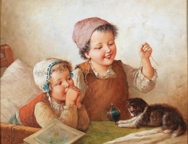 Katzenspiele by Fritz Ilg - Hand-Painted Oil Painting Reproduction