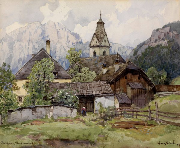 Blick auf Tragoss  by Fritz Lach - Hand-Painted Oil Painting Reproduction